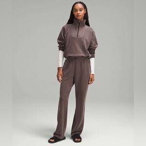 Lululemon espresso ribbed Softstreme half zip and ribbed full length pants set